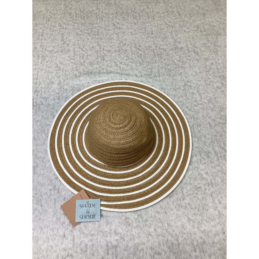 Shade & Shore Womens Brown White Striped Floppy Sun Hat‎ HW04182331JLA NEW